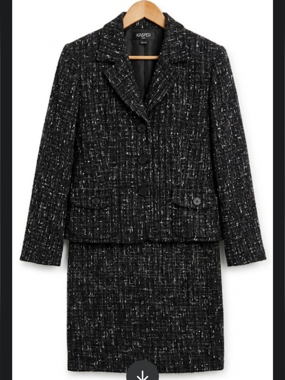 Kasper Black Tweed Blazer with White Fleck Detail Size 14